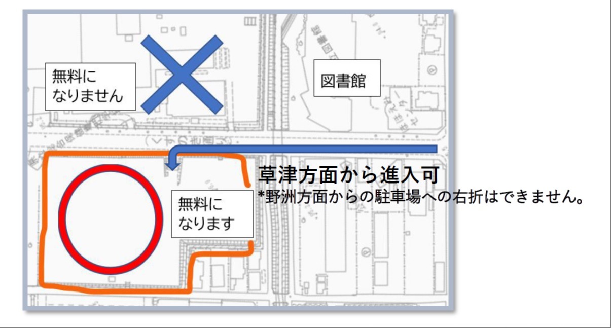 夏の図書館および駐車場の利用について 草津方面から進入可